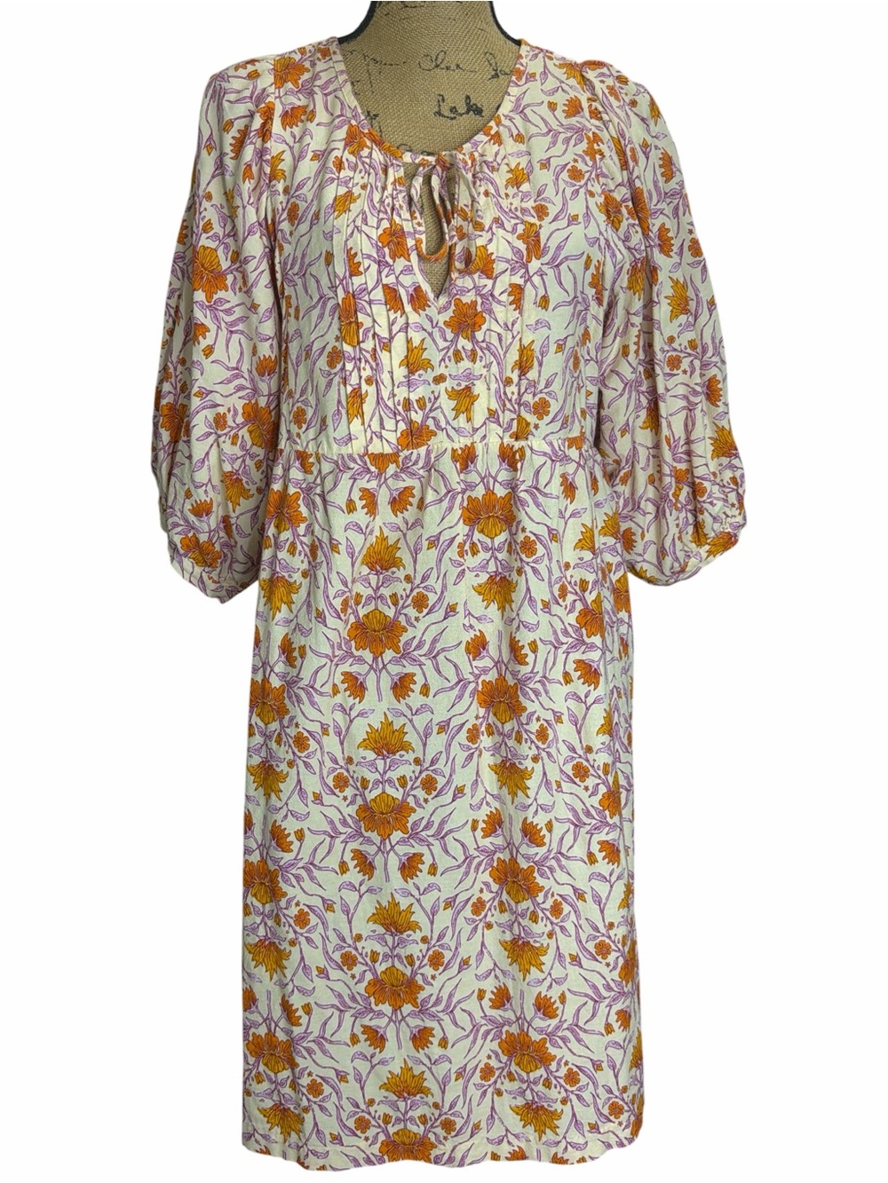 Universal Thread White Midi Dress Orange & Purple Floral Print EC size large